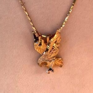10K Gold Plated Diamond Cut Eagle‎ Pendant Necklace Mens Jewelry Bird American
